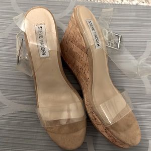 Clear strap, Steve Madden cork heel sandals